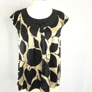 Whitley Silk Womens Top Size M Black & Gold